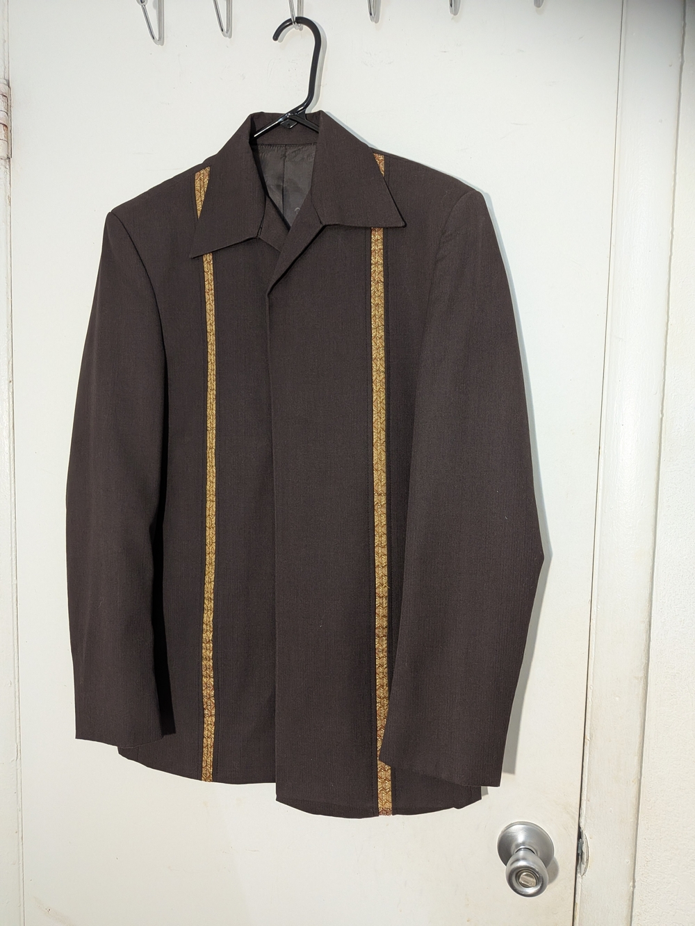 Source Unknown Dark Brown Men's Shirt Jacket with Gold Trim